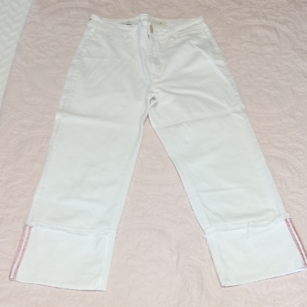 Pilcro and the Letterpress White Capri Pants with Red Stitching